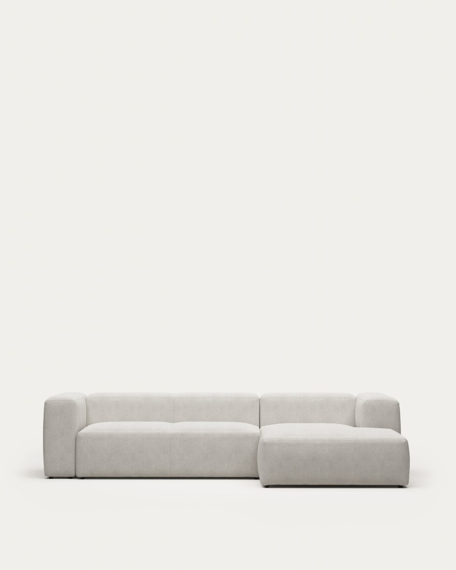 Blok 3 seater sofa with right side chaise longue in white fleece, 300 cm FSC Mix Credit FR