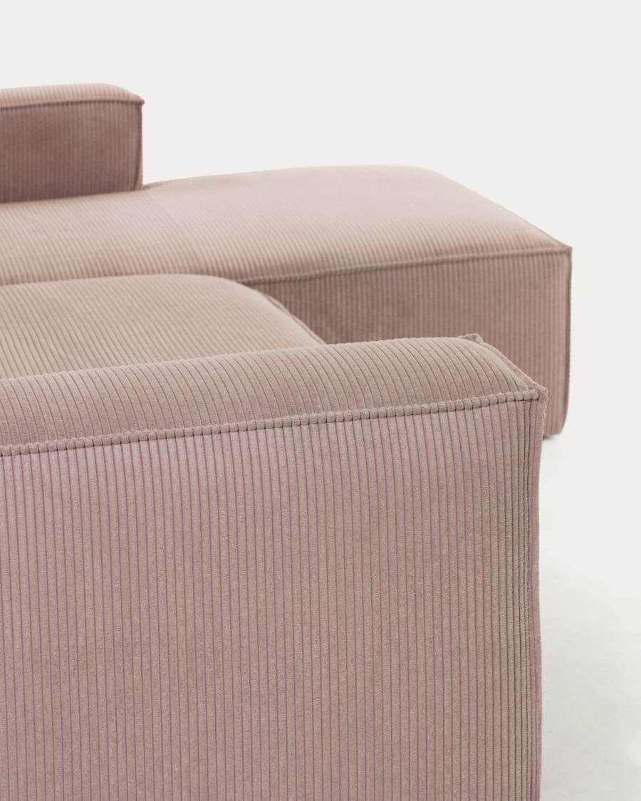 Blok 3 seater sofa with right side chaise longue in pink wide seam corduroy, 300 cm
