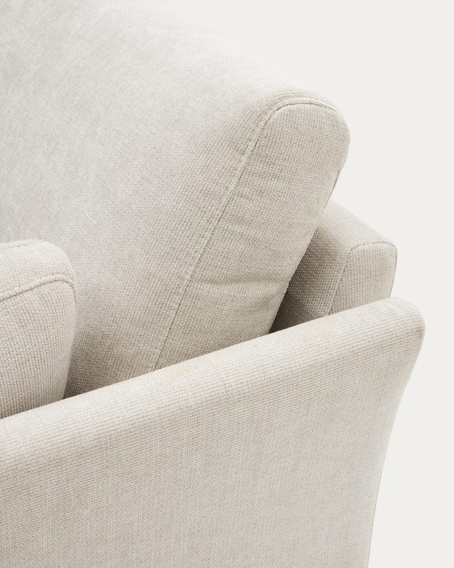 Gilma 2 seater sofa in chenille pearl with natural wood finish legs, 170 cm