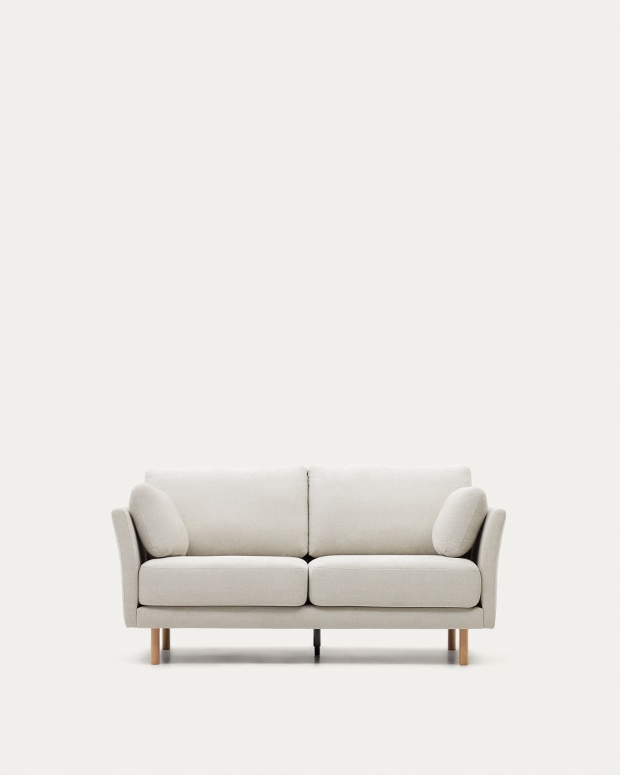 Gilma 2 seater sofa in chenille pearl with natural wood finish legs, 170 cm