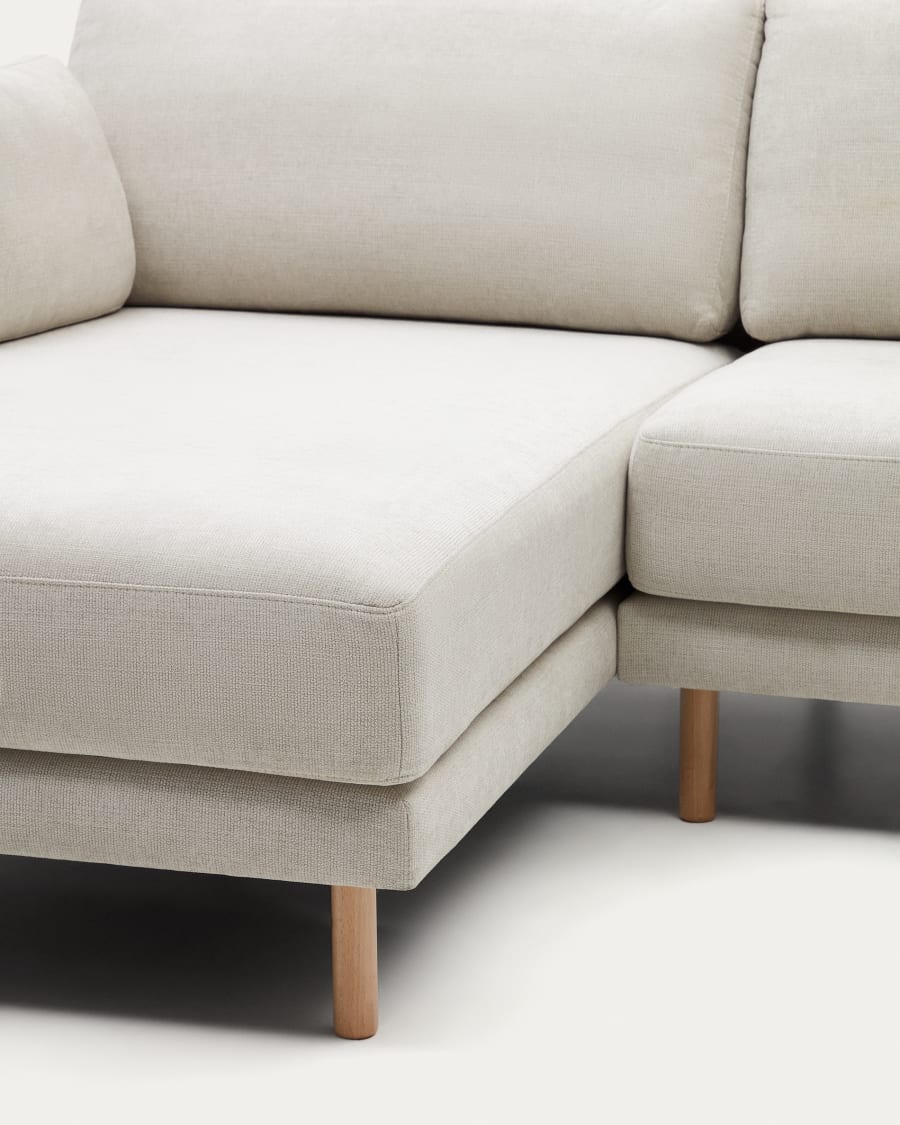 Gilma 3 seater sofa w/ right/left-hand chaise longue in chenille pearl, natural legs, 260 cm