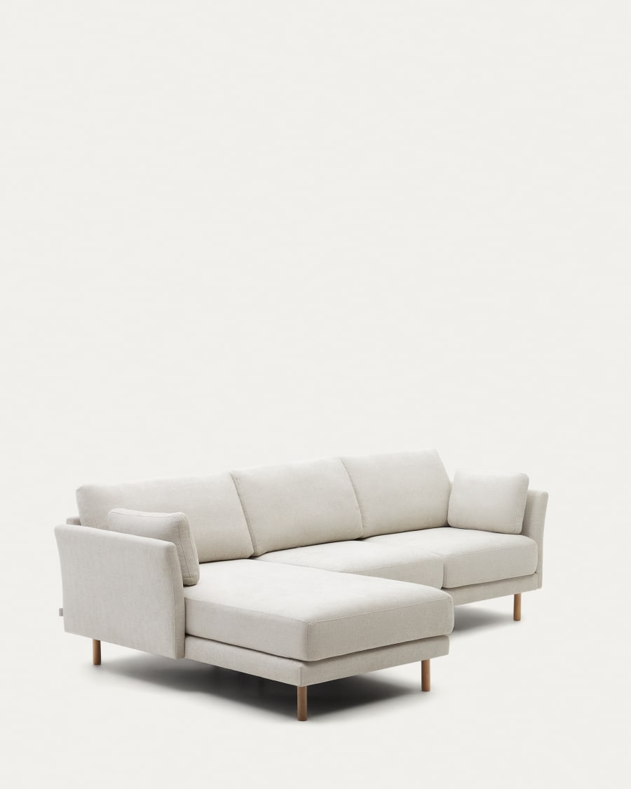 Gilma 3 seater sofa w/ right/left-hand chaise longue in chenille pearl, natural legs, 260 cm