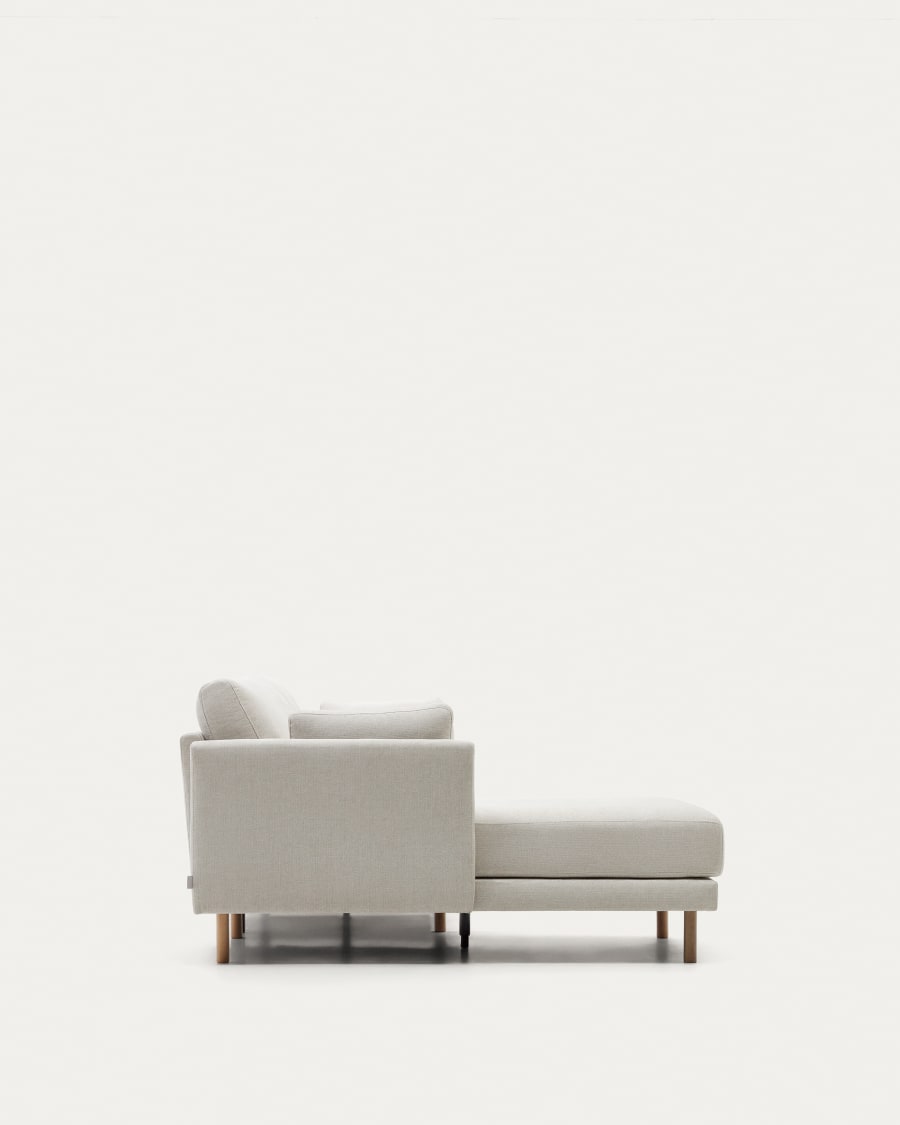 Gilma 3 seater sofa w/ right/left-hand chaise longue in chenille pearl, natural legs, 260 cm