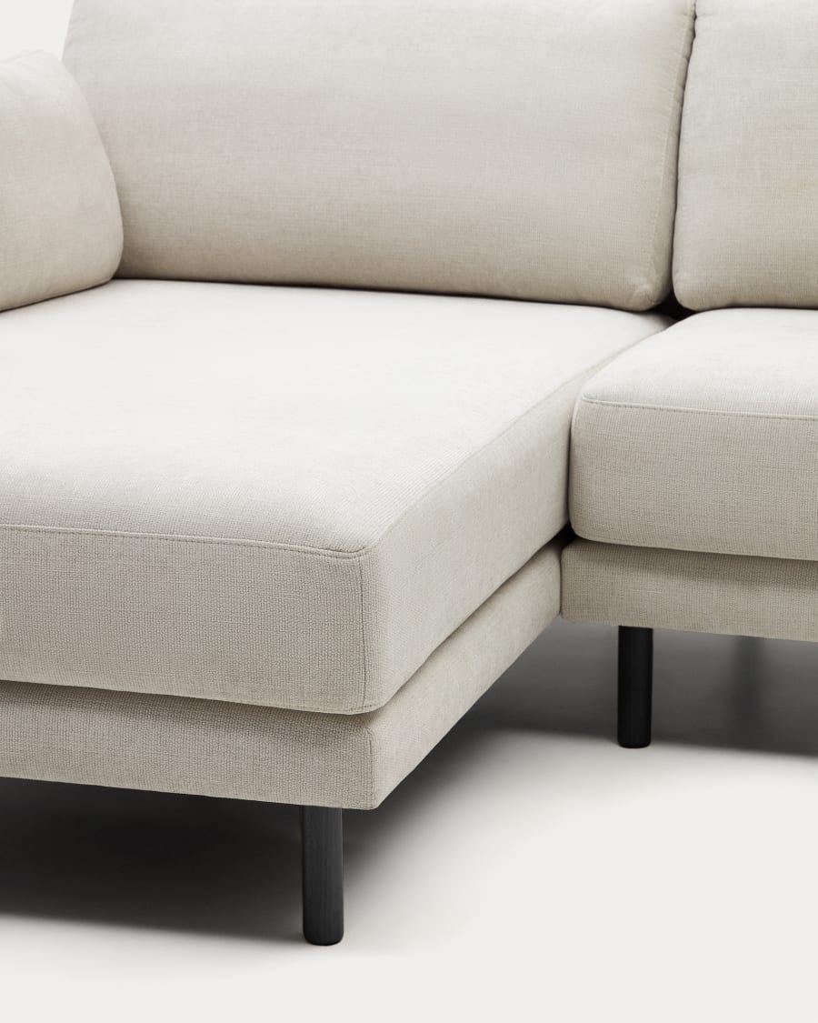 Gilma 3 seater sofa w/ right/left-hand chaise longue, chenille pearl with black legs, 260 cm