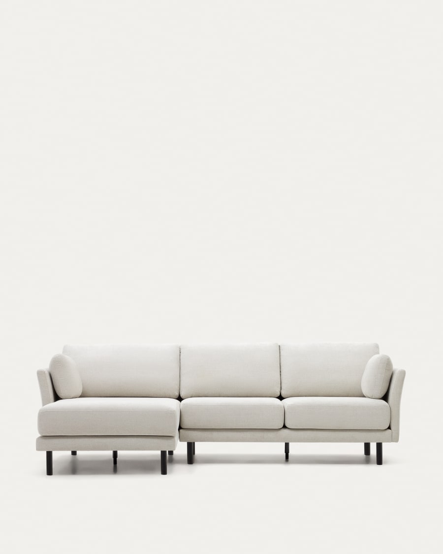 Gilma 3 seater sofa w/ right/left-hand chaise longue, chenille pearl with black legs, 260 cm