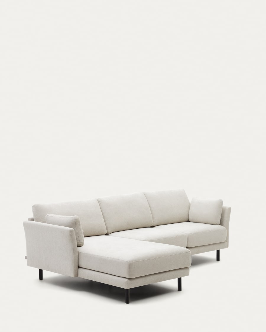 Gilma 3 seater sofa w/ right/left-hand chaise longue, chenille pearl with black legs, 260 cm