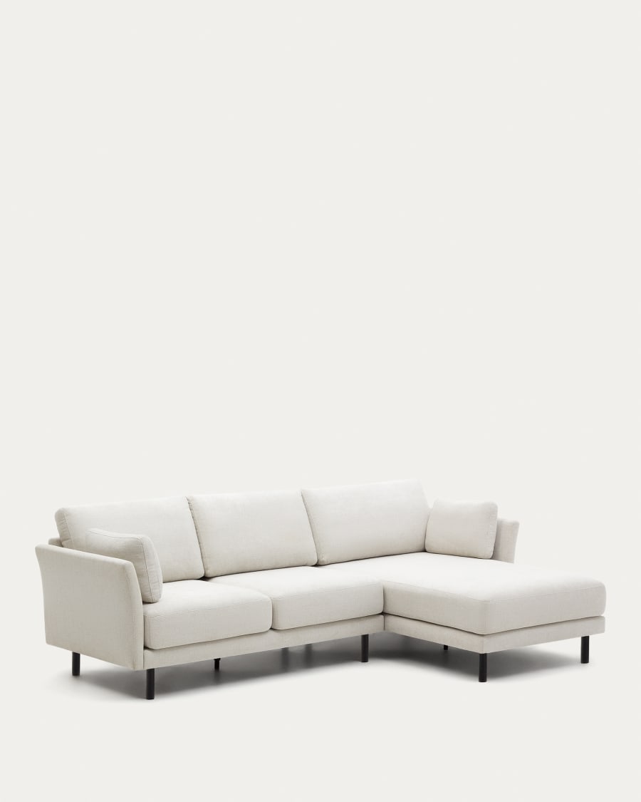 Gilma 3 seater sofa w/ right/left-hand chaise longue, chenille pearl with black legs, 260 cm