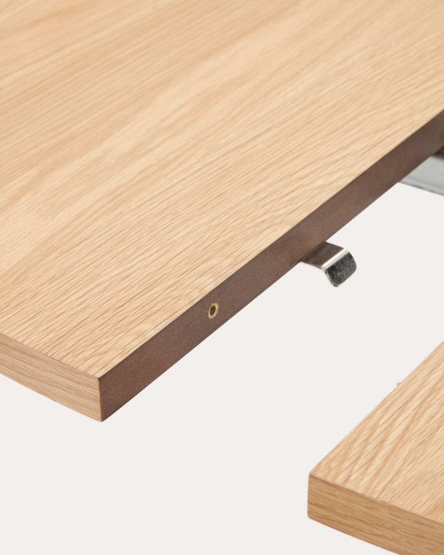 Montuiri extendable round table in oak veneer and steel legs with grey finish, Ø 120 (200) cm