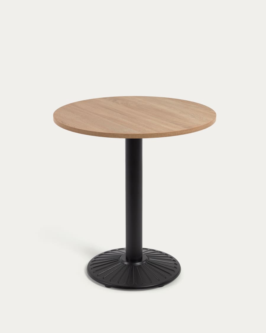 Tiaret round melamine table in natural finish with metal leg in a black finish, Ø 69,5 cm