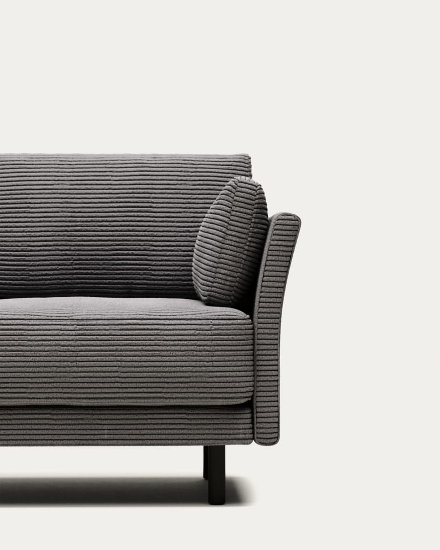 Gilma 2 seater sofa in grey wide seam corduroy with black finish legs, 170 cm FR