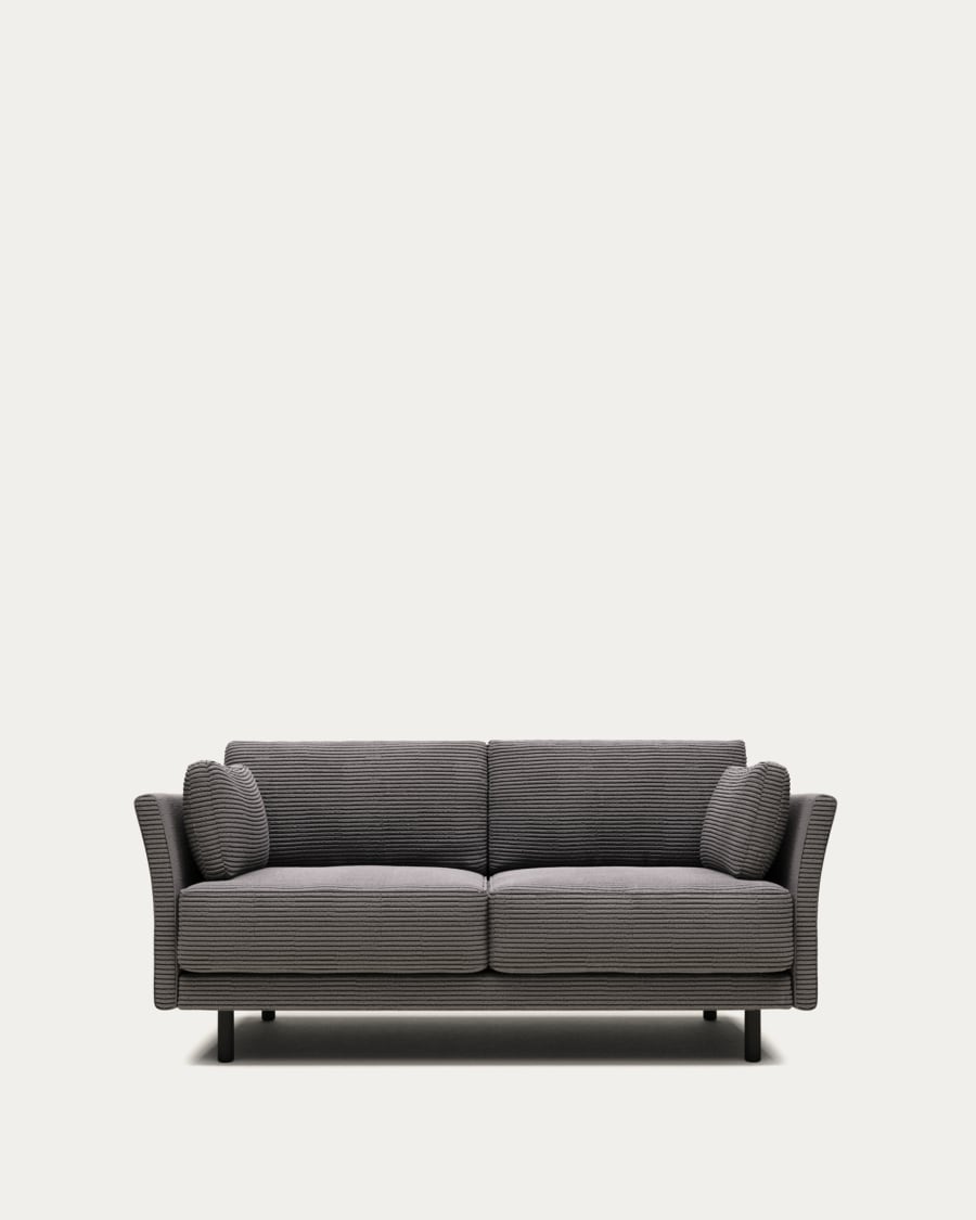 Gilma 2 seater sofa in grey wide seam corduroy with black finish legs, 170 cm FR