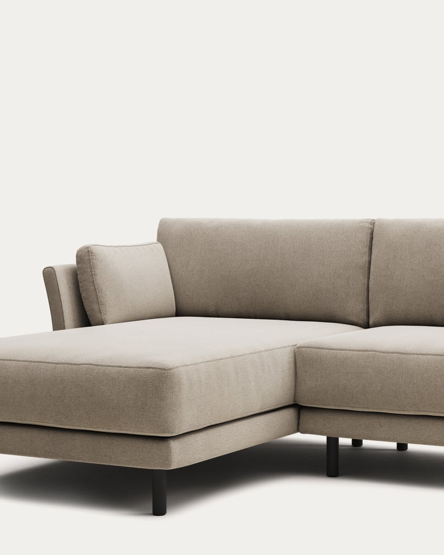 Gilma 3 seater sofa w/ right/left-hand chaise longue, beige with black finish legs, 260 cm FR