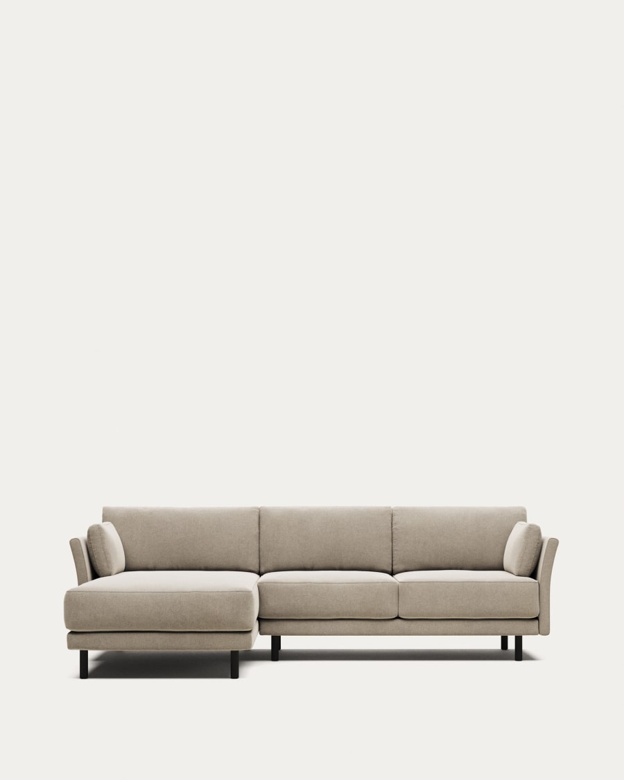 Gilma 3 seater sofa w/ right/left-hand chaise longue, beige with black finish legs, 260 cm FR