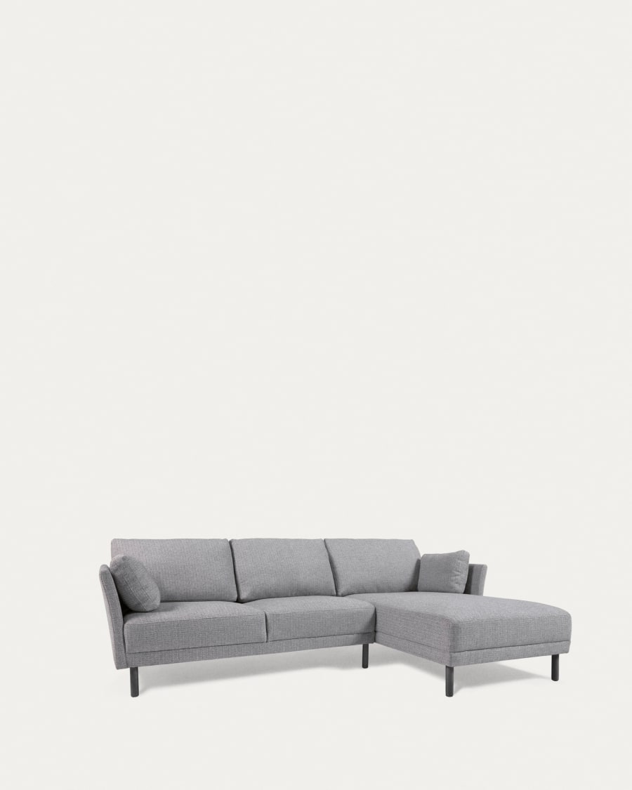Divano Gilma 3 posti chaise longue destra/sinistra grigio chiaro con piedini neri 260 cm