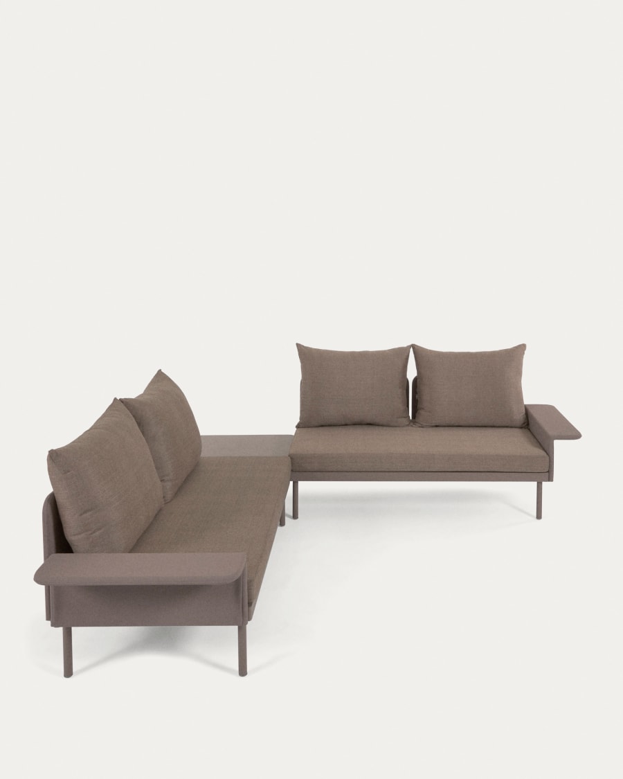 Zaltana outdoor corner sofa and table set in matte brown aluminium, 164 cm