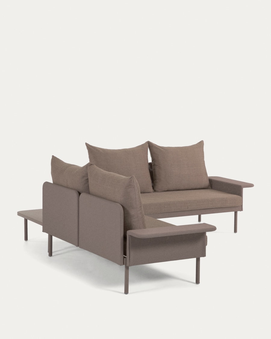 Zaltana outdoor corner sofa and table set in matte brown aluminium, 164 cm