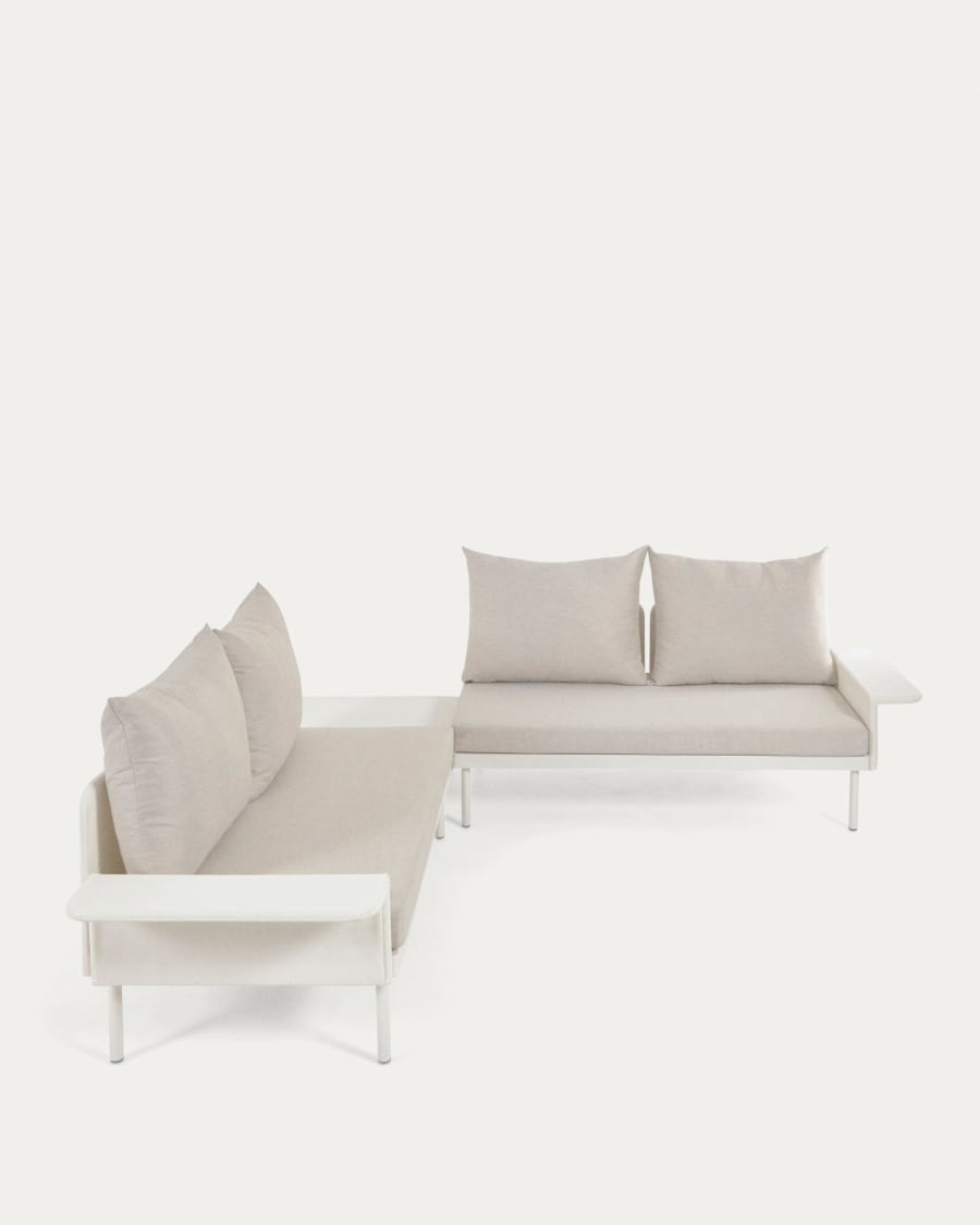 Zaltana outdoor corner sofa and table set in matte white aluminium, 164 cm