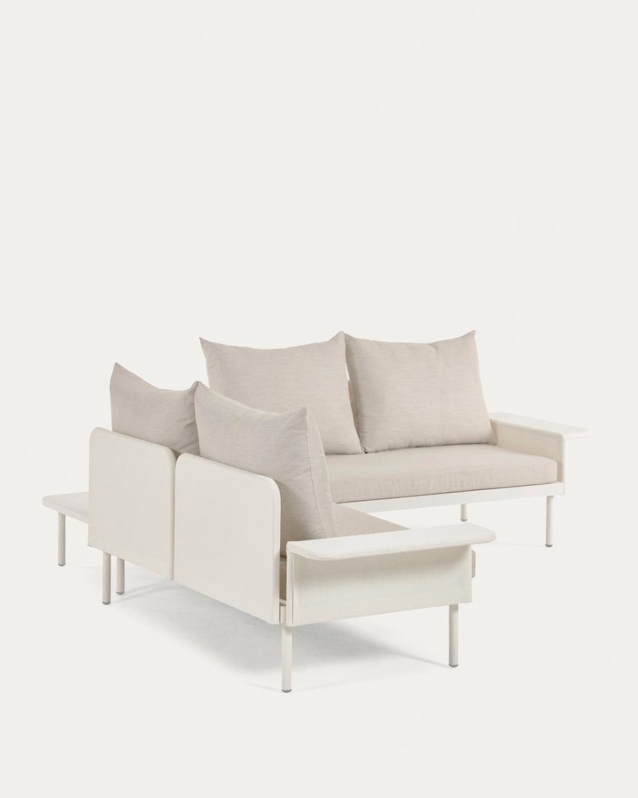 Zaltana outdoor corner sofa and table set in matte white aluminium, 164 cm
