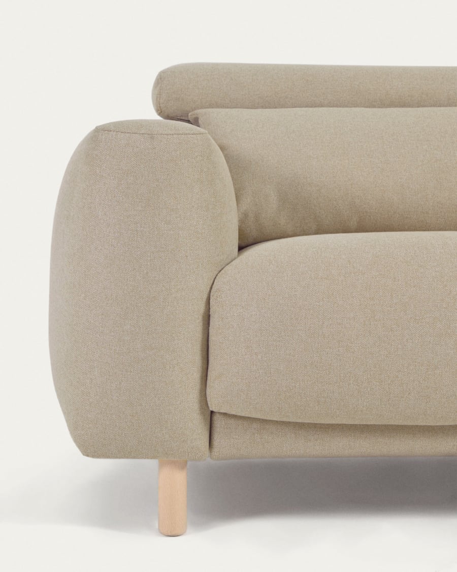 Singa 3 seater sofa with right-hand chaise longue, reclining headrest and extendable seat in beige 296 cm FSC Mix Credit