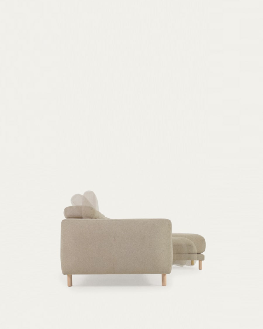 Singa 3 seater sofa with right-hand chaise longue, reclining headrest and extendable seat in beige 296 cm FSC Mix Credit