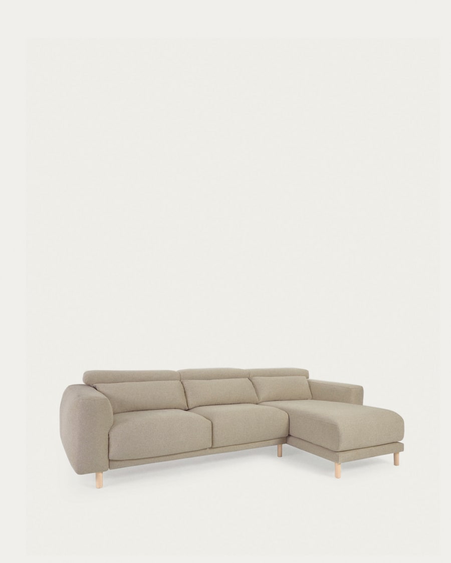 Singa 3 seater sofa with right-hand chaise longue, reclining headrest and extendable seat in beige 296 cm FSC Mix Credit