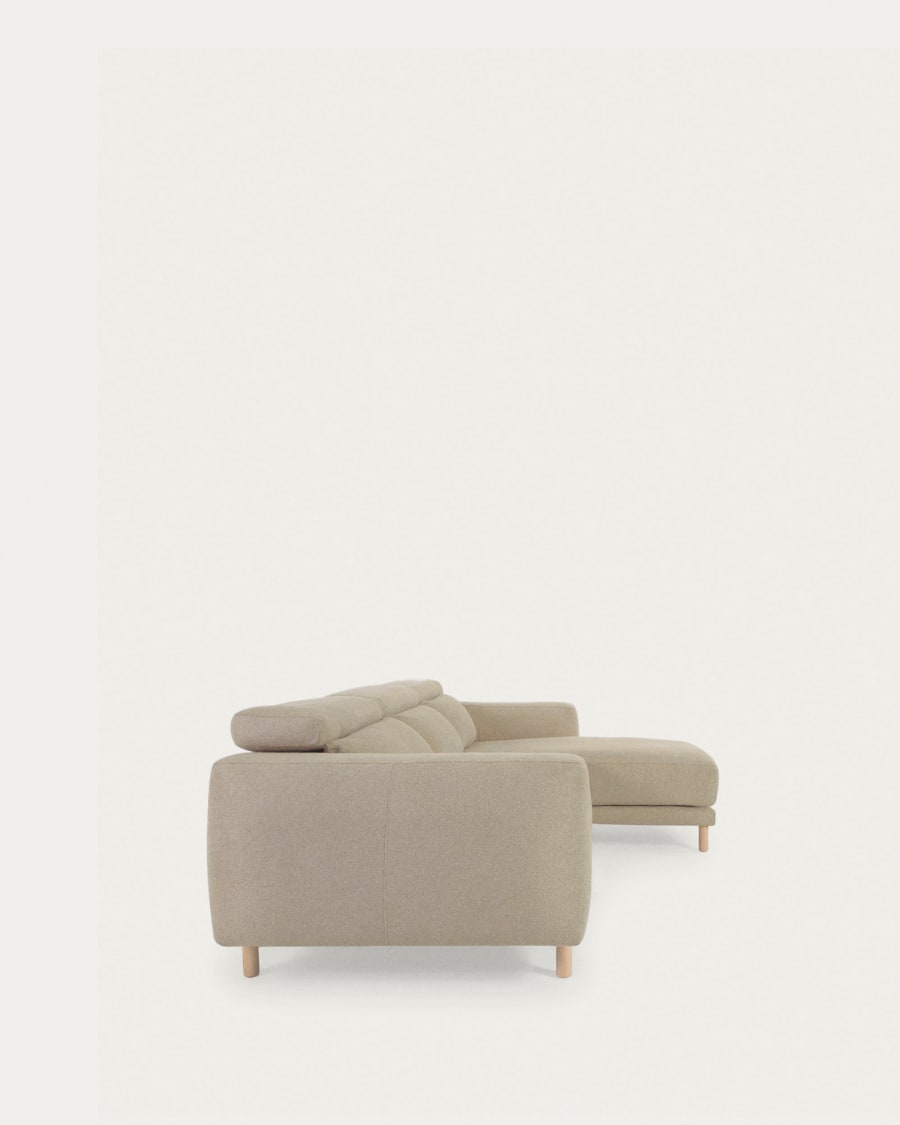 Singa 3 seater sofa with right-hand chaise longue, reclining headrest and extendable seat in beige 296 cm FSC Mix Credit