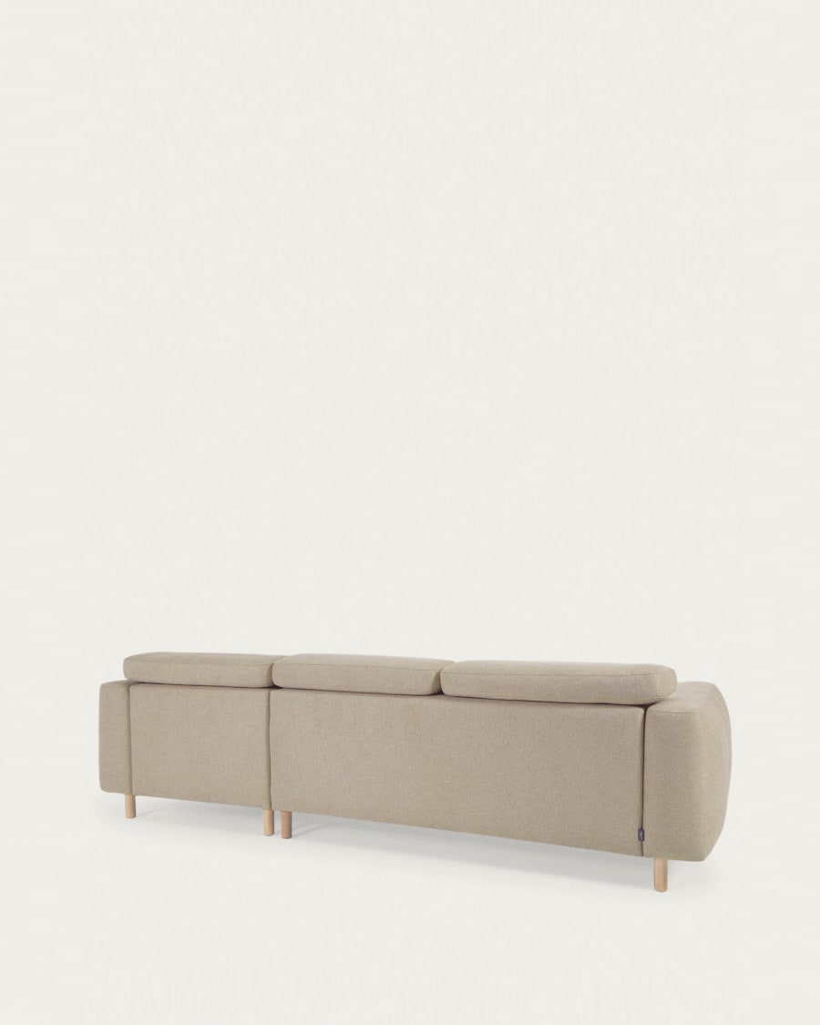 Singa 3 seater sofa with right-hand chaise longue, reclining headrest and extendable seat in beige 296 cm FSC Mix Credit