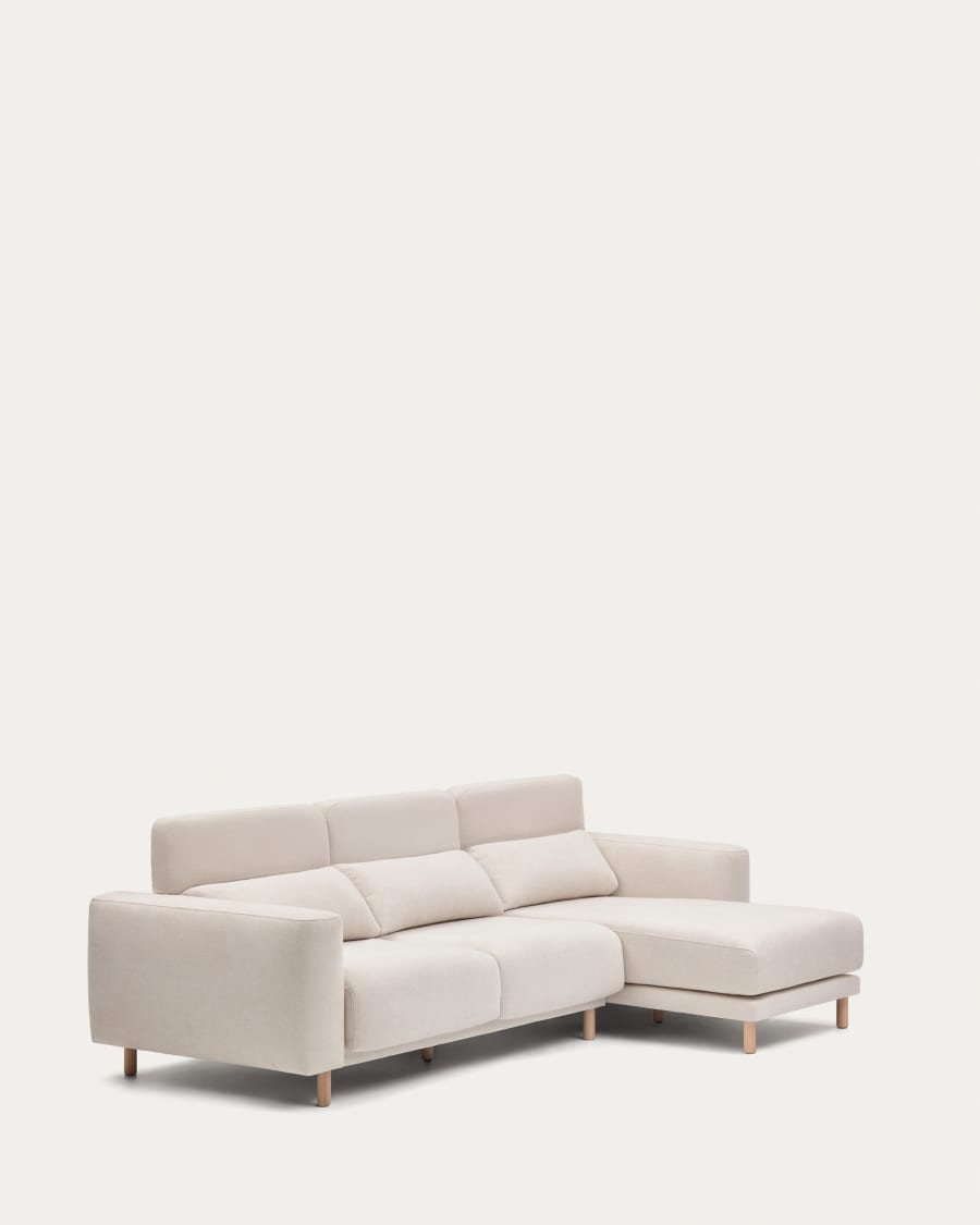 Singa 3-Sitzer Sofa mit Chaiselongue rechts, verstellbarer Kopfstütze und ausziehbarem Sitz weiß 296 cm