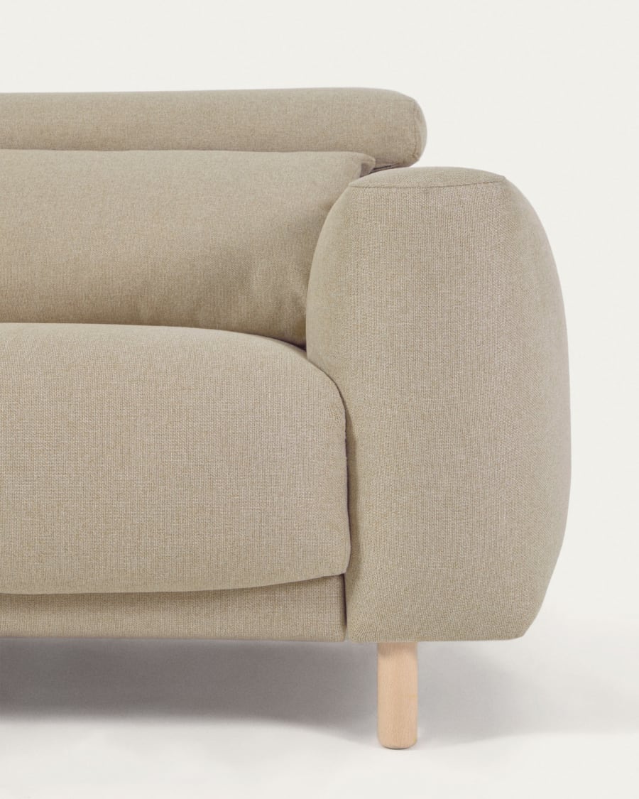 Canapé Sectionnel D'Angle Avec Méridienne - 3 Places, Tissu Chenille, Poches Latérales, Confort Doux (Couleur Beige)