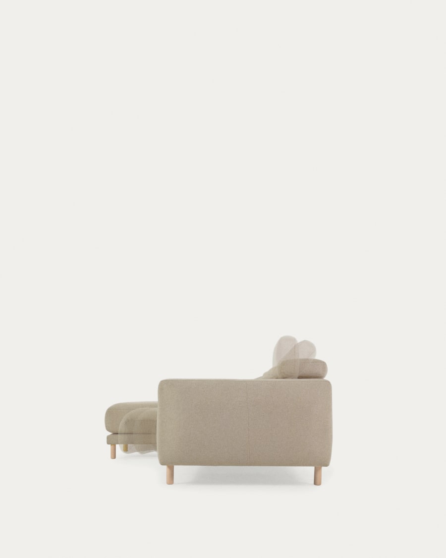 Singa 3 seater sofa with left-hand chaise longue, reclining headrest and extendable seat in beige 296 cm FSC Mix Credit