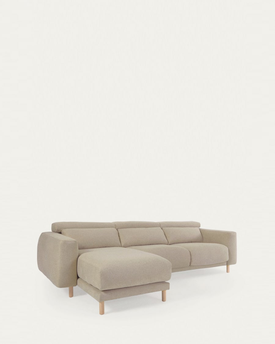 Singa 3 seater sofa with left-hand chaise longue, reclining headrest and extendable seat in beige 296 cm FSC Mix Credit
