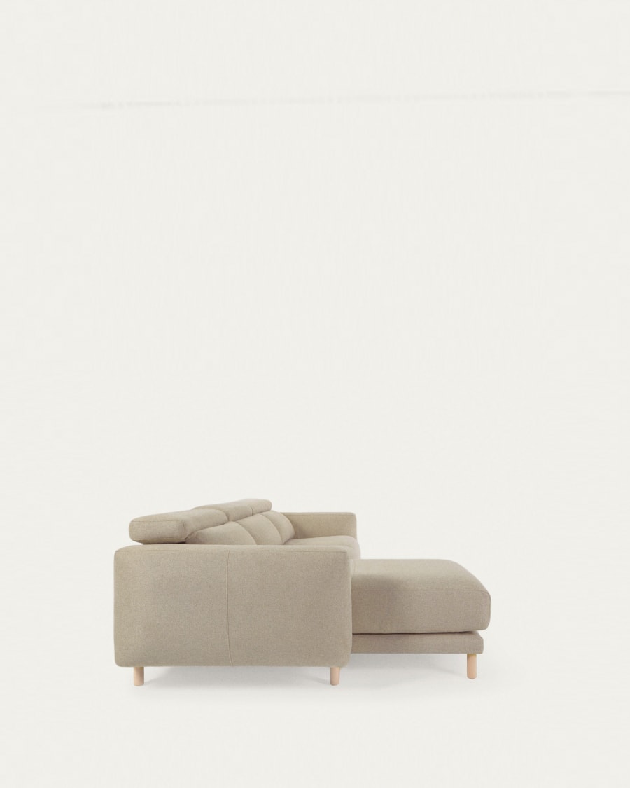 Singa 3 seater sofa with left-hand chaise longue, reclining headrest and extendable seat in beige 296 cm FSC Mix Credit