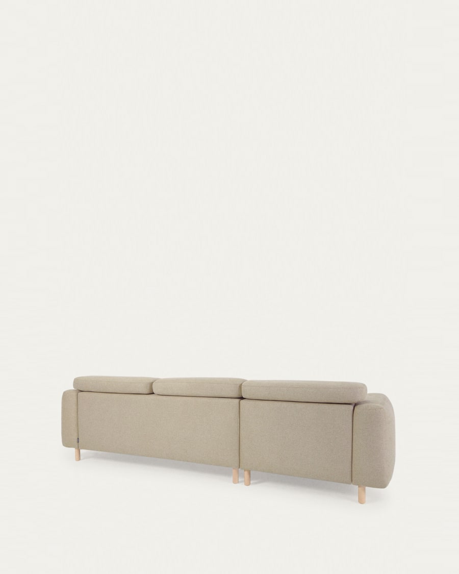 Singa 3 seater sofa with left-hand chaise longue, reclining headrest and extendable seat in beige 296 cm FSC Mix Credit