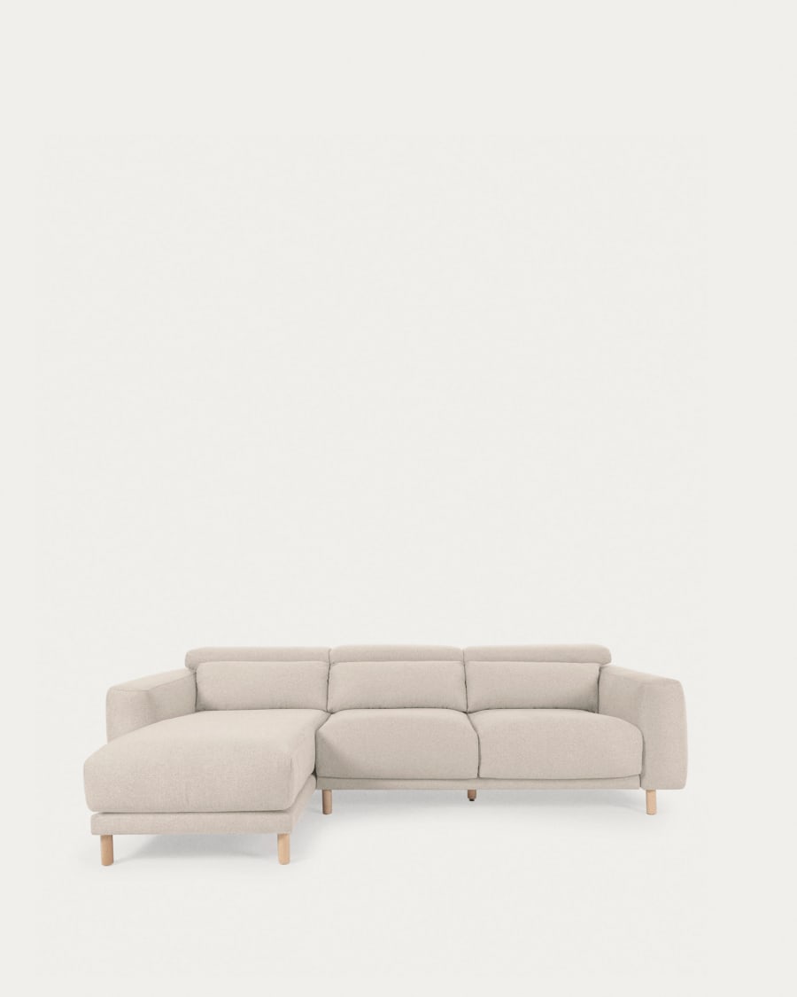Singa 3-Sitzer Sofa mit Chaiselongue links, verstellbarer Kopfstütze und ausziehbarem Sitz weiß 296 cm
