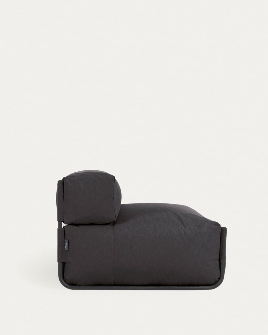 Square modular 100% outdoor sofa pouffe w/ backrest, dark grey, black aluminium, 101x101cm