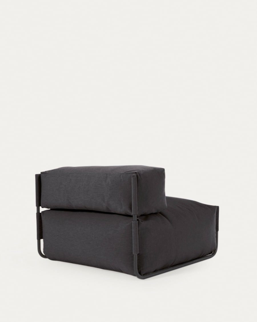 Square modular 100% outdoor sofa pouffe w/ backrest, dark grey, black aluminium, 101x101cm