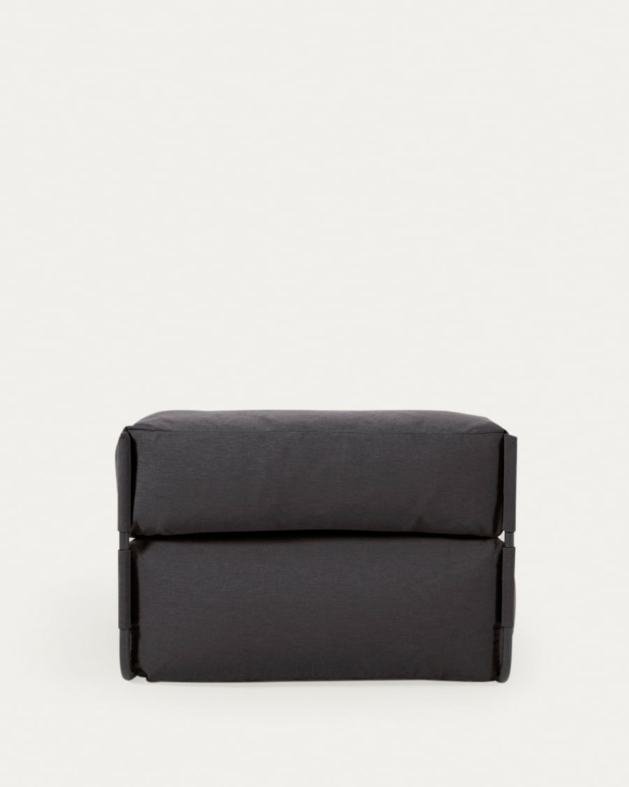 Square modular 100% outdoor sofa pouffe w/ backrest, dark grey, black aluminium, 101x101cm