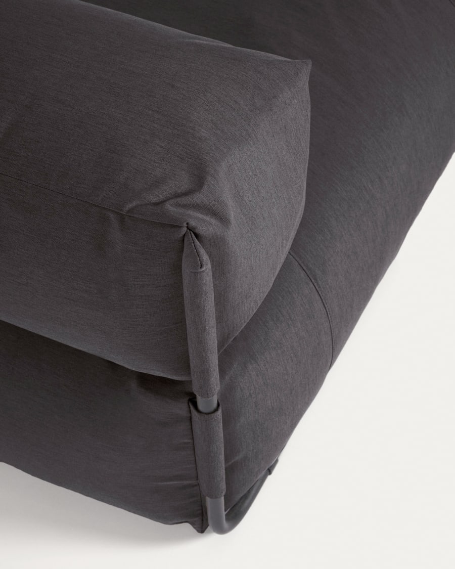 Square chaise longue pouffe with backrest in dark grey with black aluminium, 165 x 101 cm