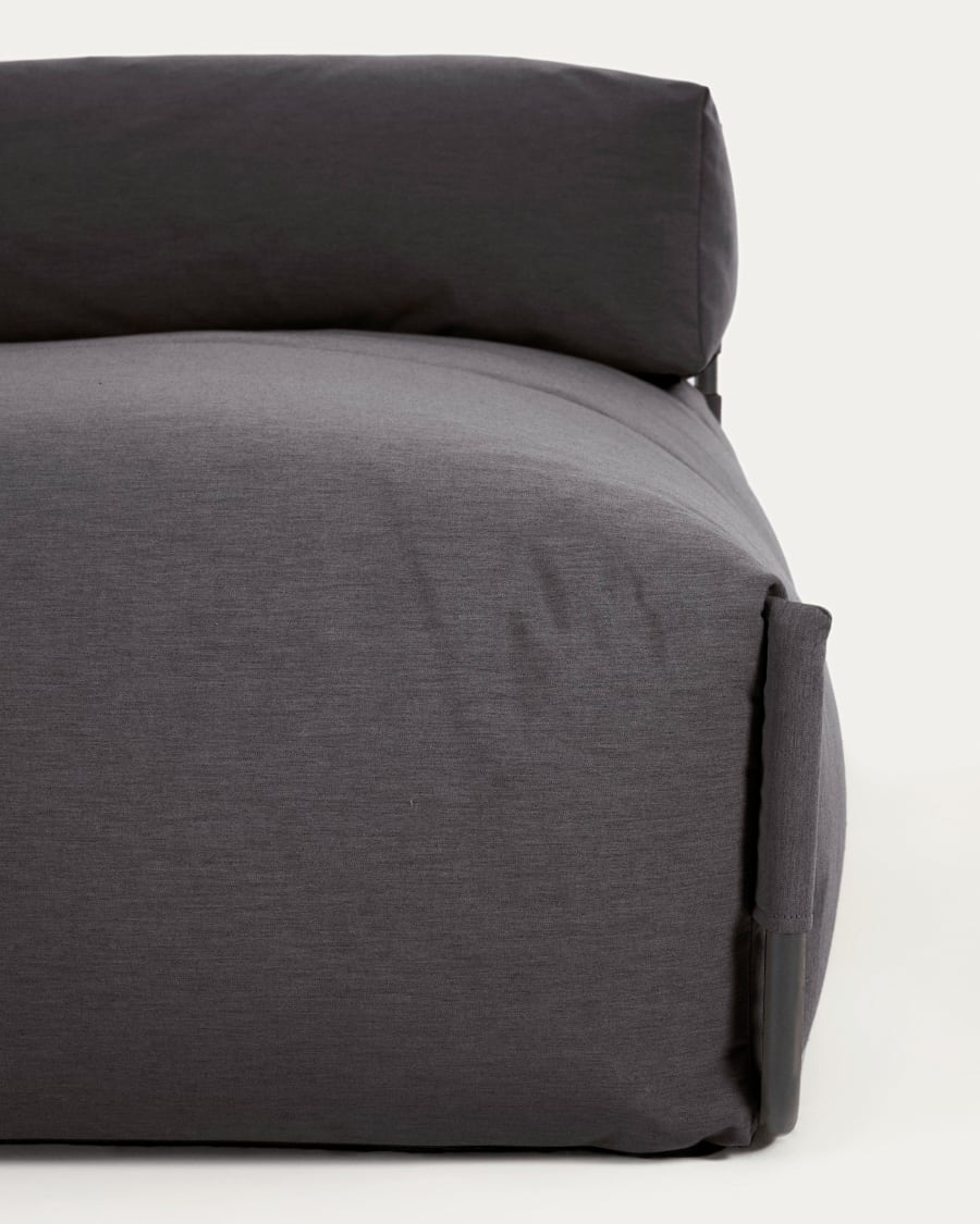 Square chaise longue pouffe with backrest in dark grey with black aluminium, 165 x 101 cm