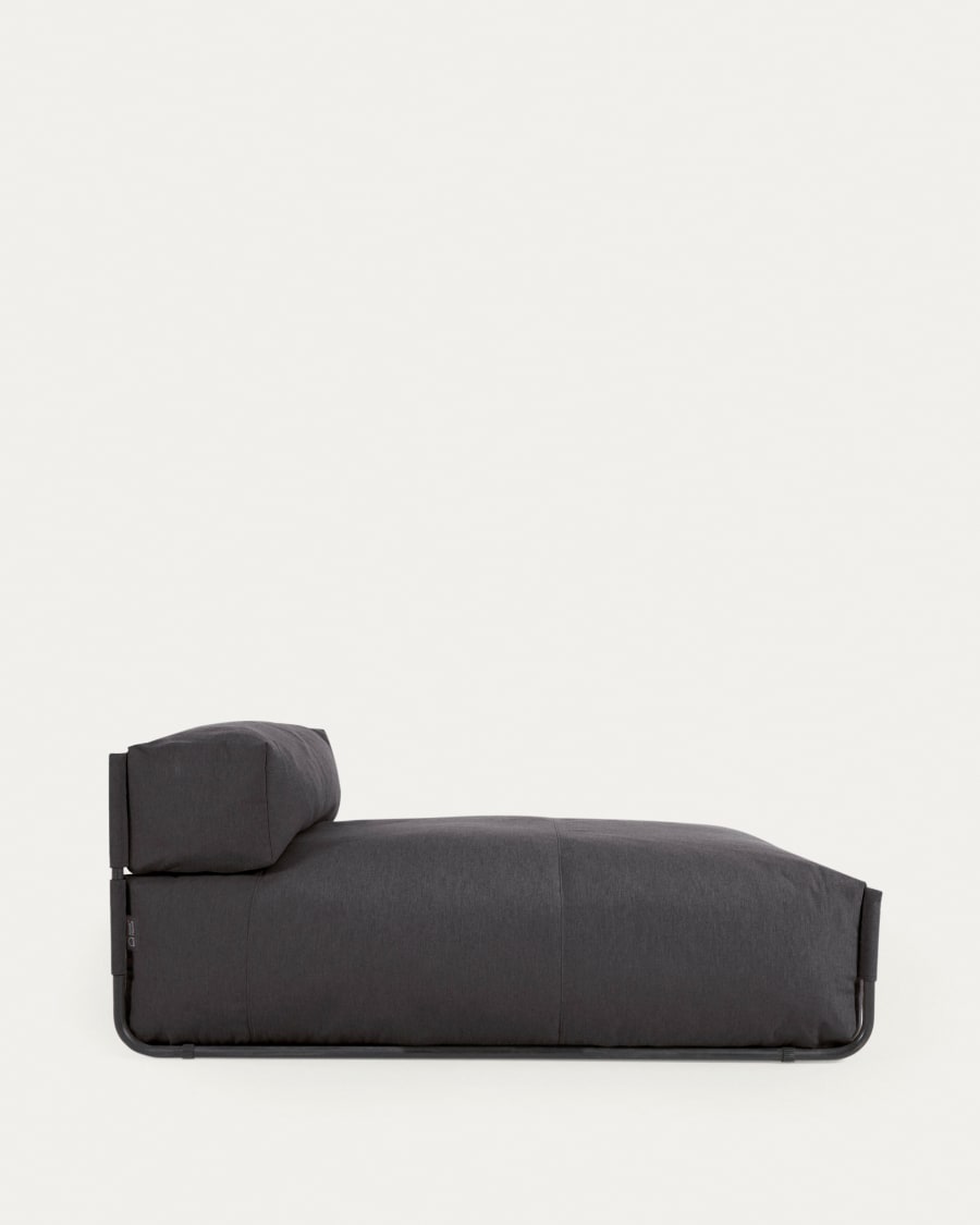 Square chaise longue pouffe with backrest in dark grey with black aluminium, 165 x 101 cm