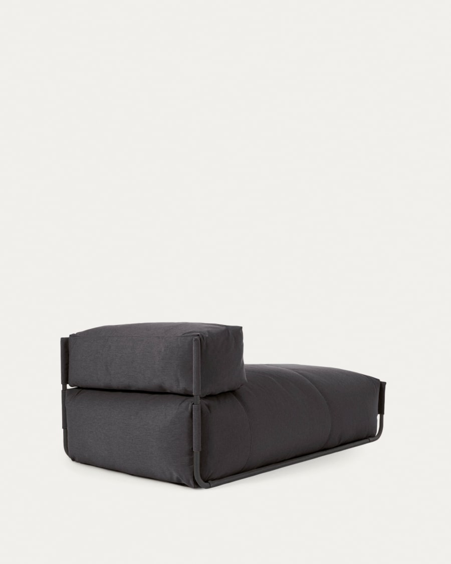 Square chaise longue pouffe with backrest in dark grey with black aluminium, 165 x 101 cm
