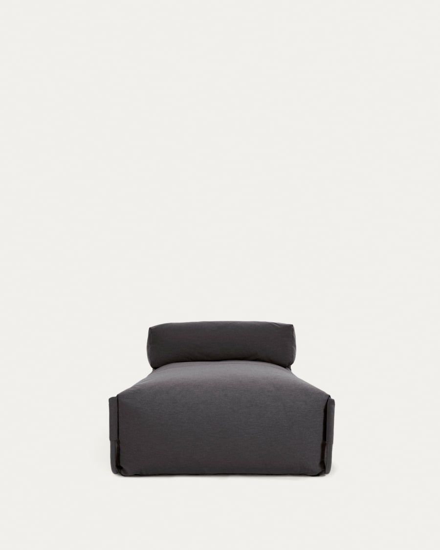 Square chaise longue pouffe with backrest in dark grey with black aluminium, 165 x 101 cm