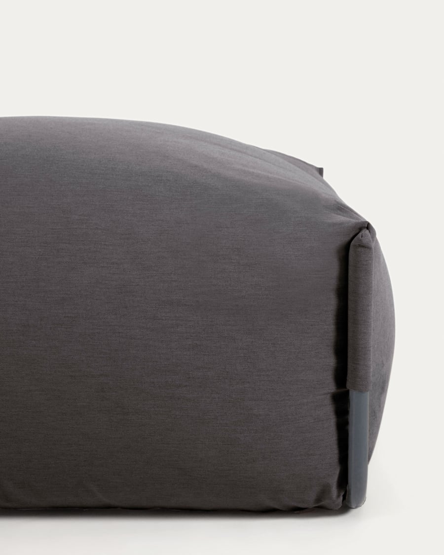Square modular 100% outdoor sofa pouffe in dark grey with black aluminium, 101 x 101 cm