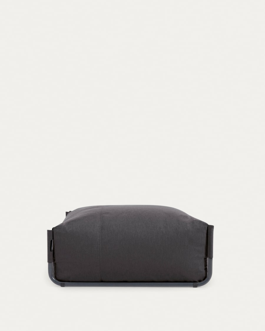 Square modular 100% outdoor sofa pouffe in dark grey with black aluminium, 101 x 101 cm