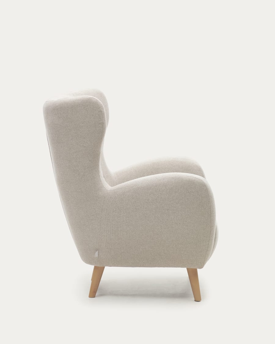 Patio beige armchair with solid beech wood legs FSC Mix Credit