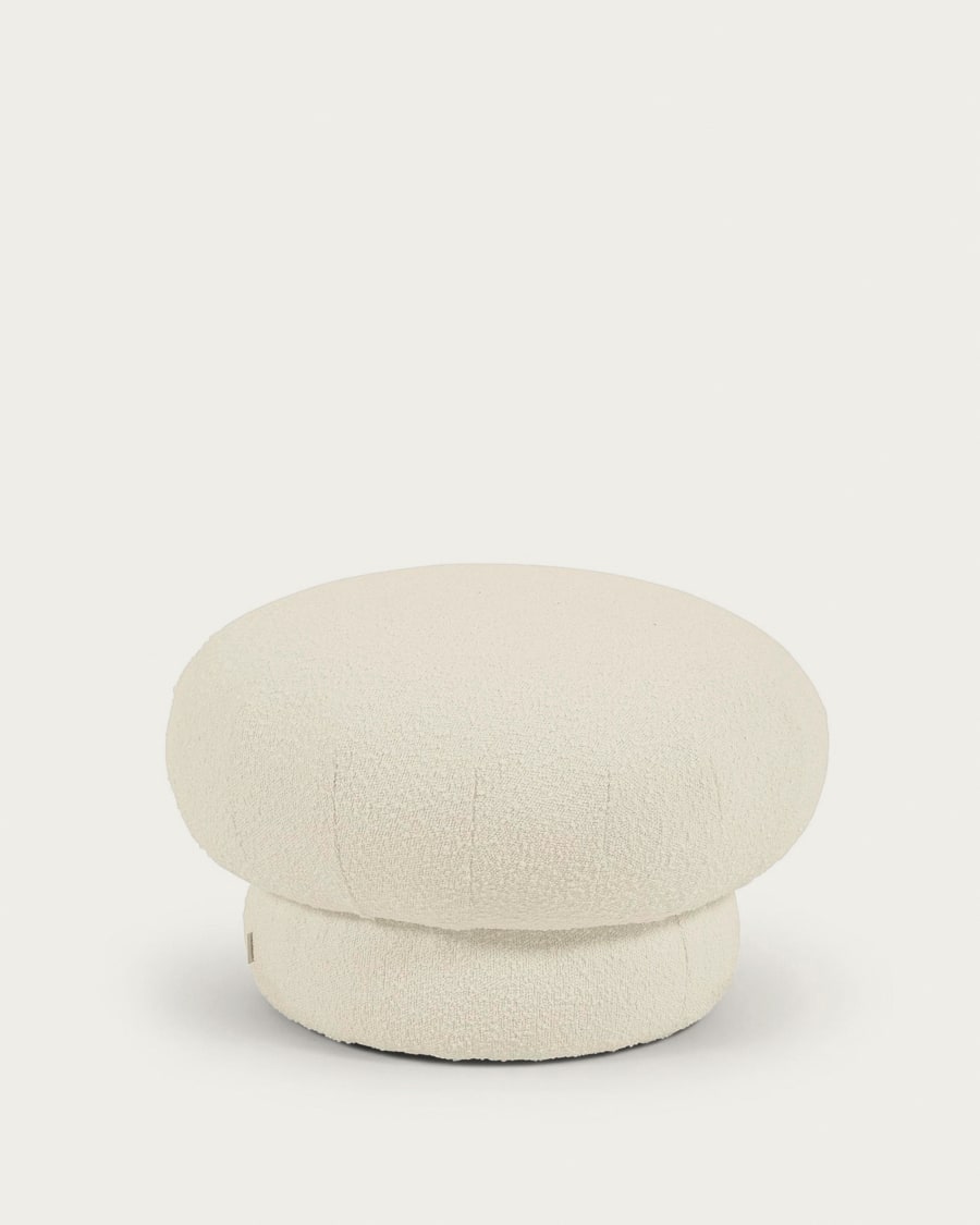Sarisha round pouffe in white bouclé, Ø 60 cm