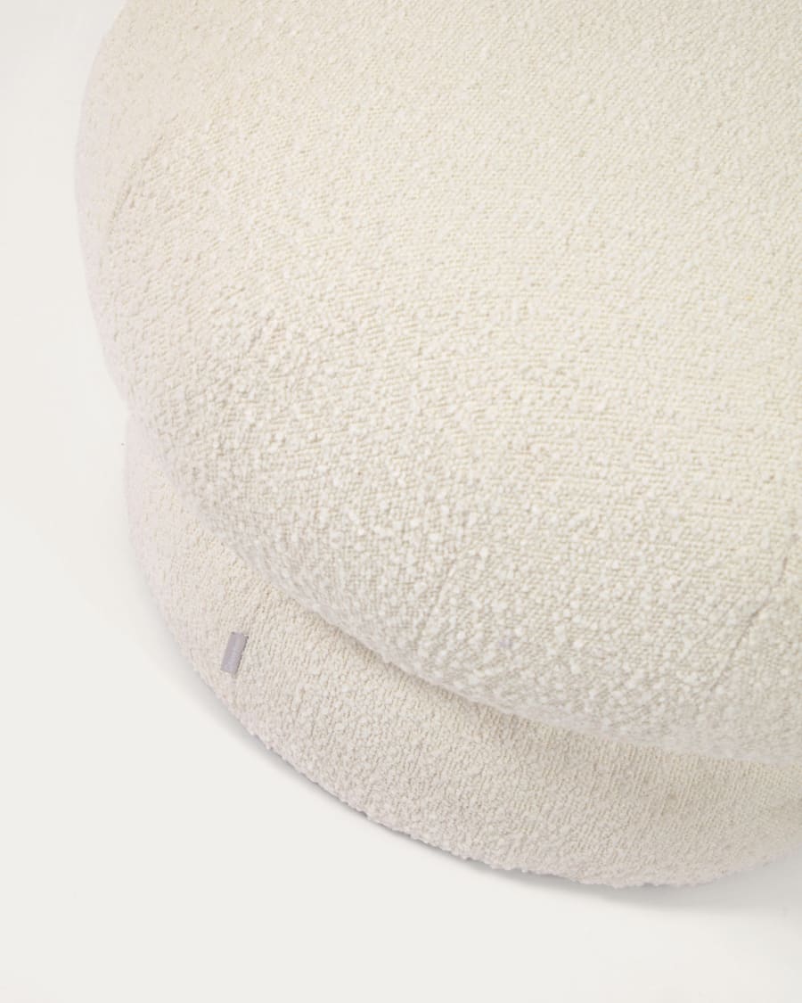 Sarisha round pouffe in white bouclé, Ø 50 cm