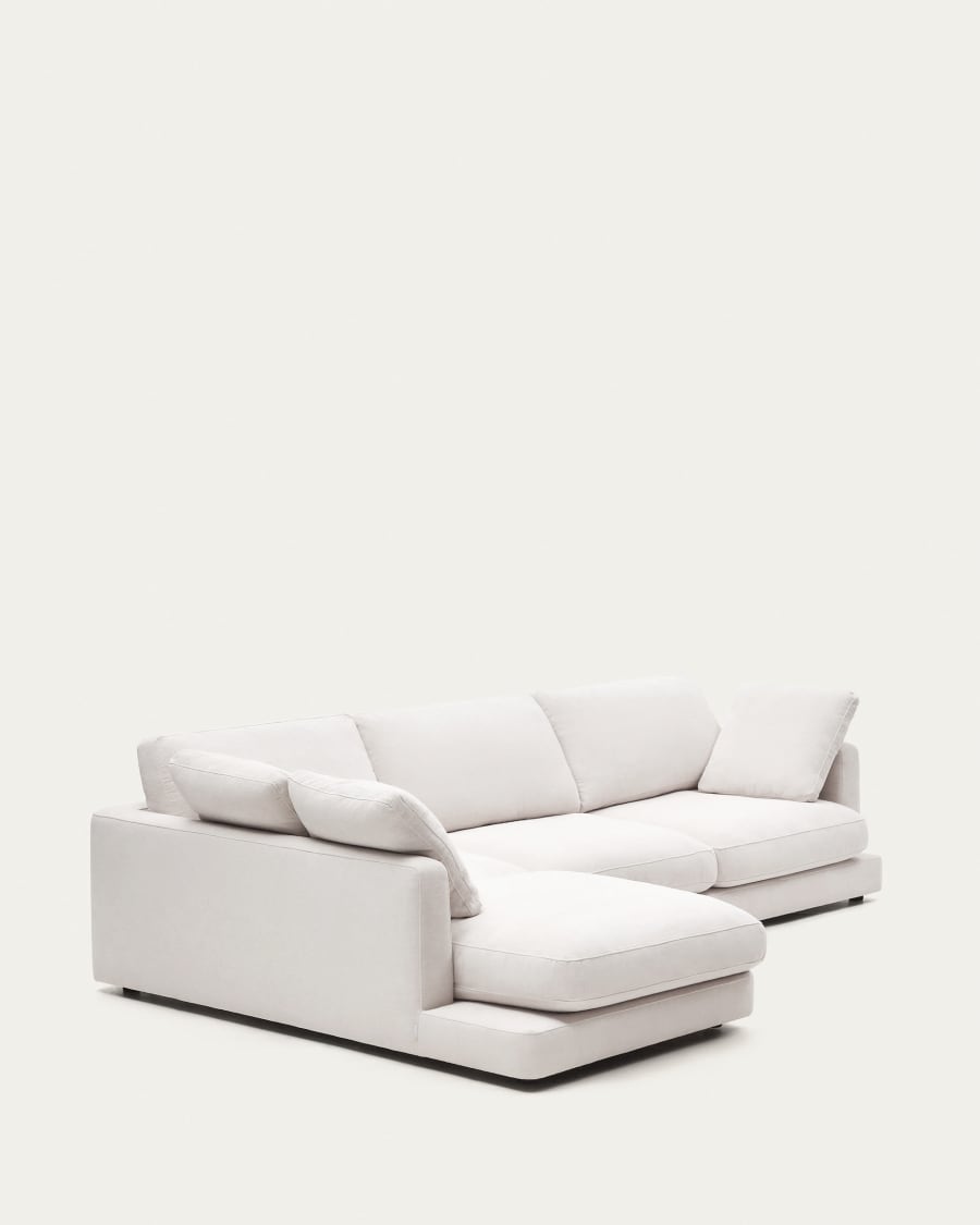Gala 4 seater sofa with left side chaise longue in white, 300 cm