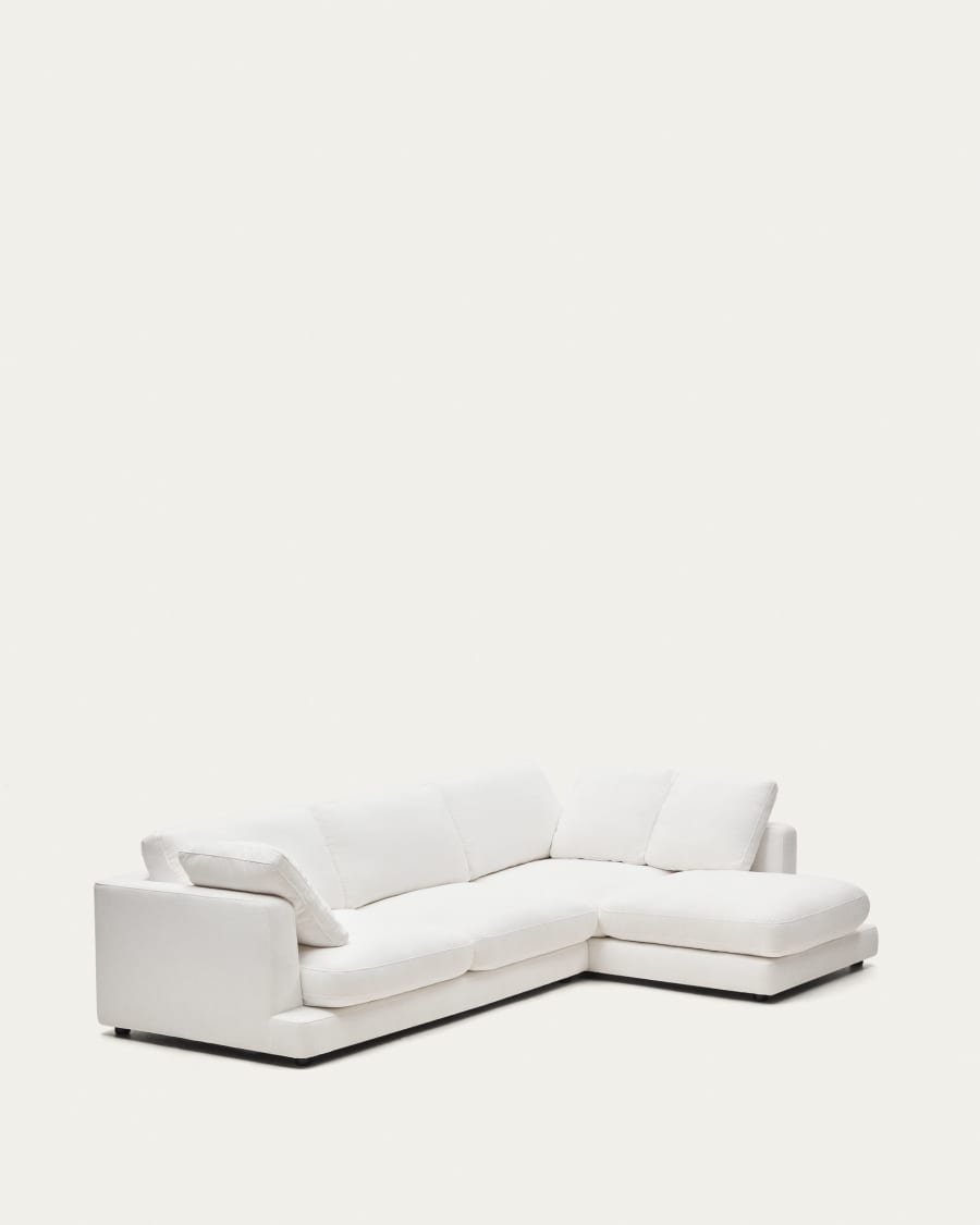 Gala 4 seater sofa with right side chaise longue in white, 300 cm