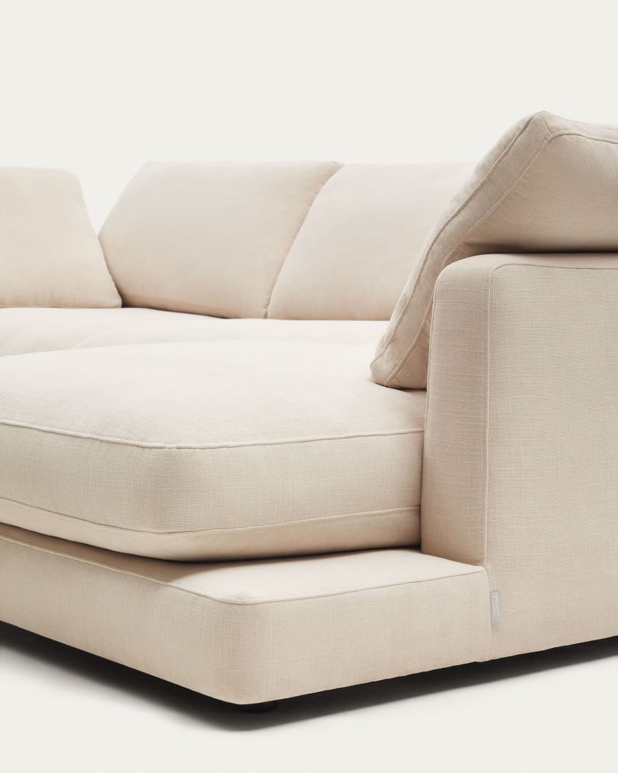 Gala 4 seater sofa with right side chaise longue in beige, 300 cm